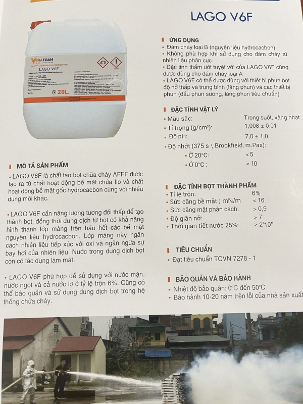 CUNG CẤP FOAM 6% LAGO V6F ĐÃ ĐƯỢC KIỂM ĐỊNH CỤC PCCC