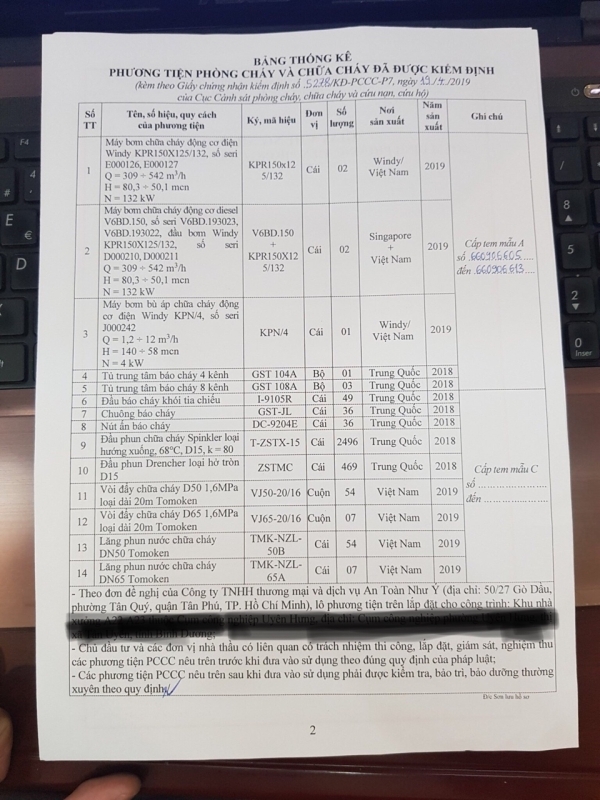 MÁY DIESEL VERSAR SINGAPOR ĐƯỢC KIỂM ĐỊNH CỤC PCCC