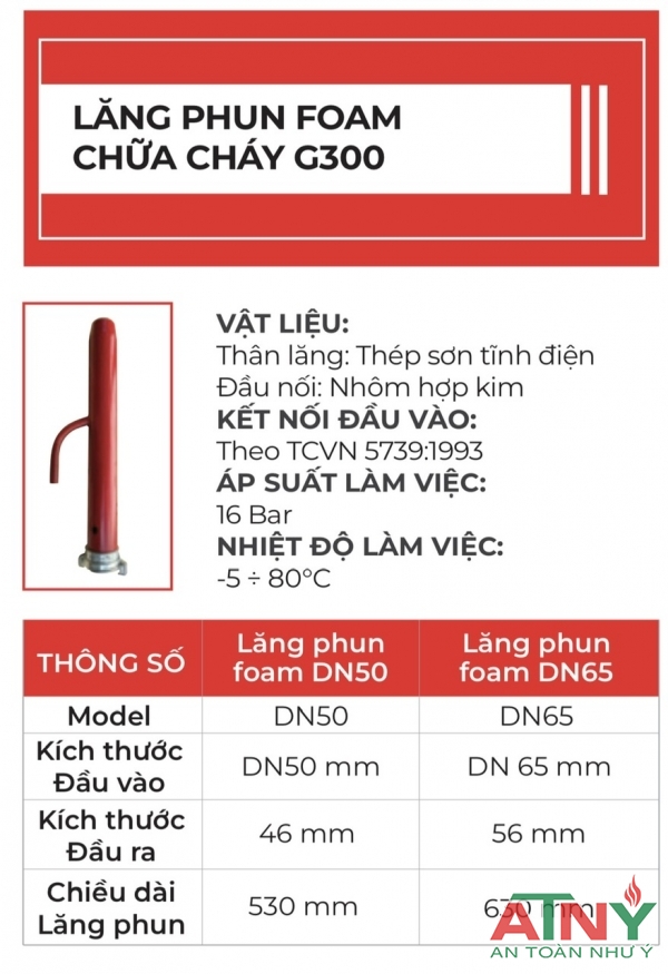Lăng phun bọt foam g300 dn50 dn65 có kiểm định cấp tem pccc