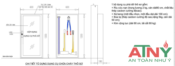 Bản vẽ kích thước tủ đựng dụng cụ pccc 1200x600x200
