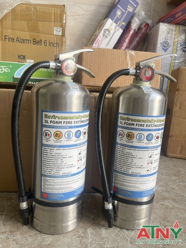 Bình chữa cháy bọt foam gốc nước 3lit vỏ bình inox 304