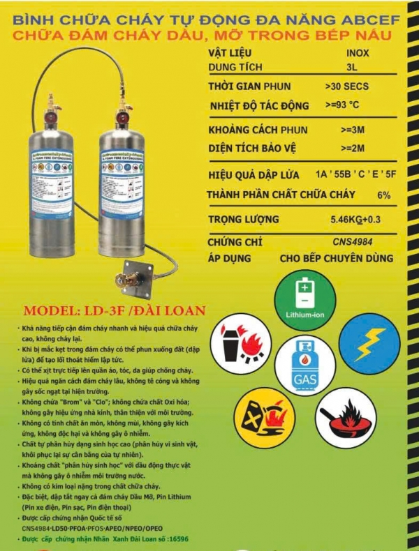 Bình chữa cháy tự động inox cho bếp ăn