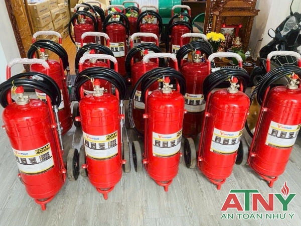 Bình chữa cháy xe đẩy bọt gốc nước 25kg thay thế co2 24kg