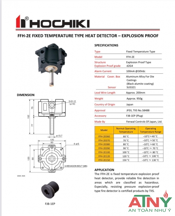 Catalogue đầu báo nhiệt chống nổ hochiki FFH-2E090