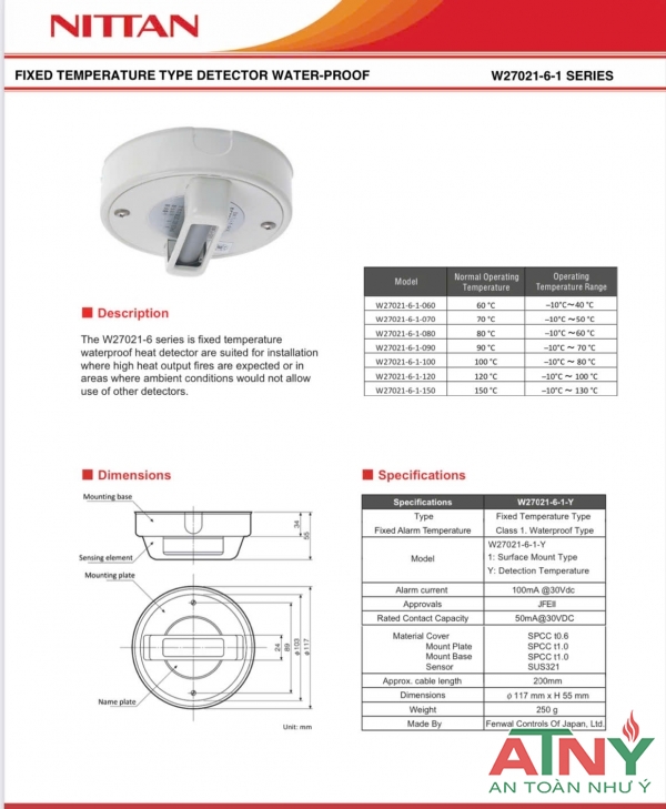 Catalogue đầu báo nhiệt kín nước ngoài trời 24v Japan