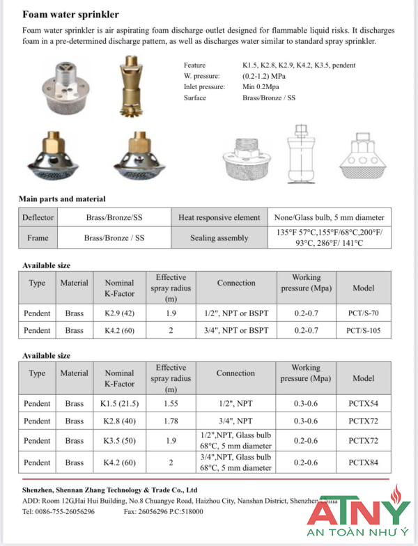 Catalogue đầu phun foam kín thủy ngân