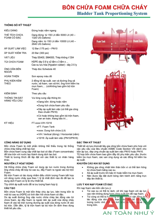 CATALOGUE THÔNG SỐ KỸ THUẬT BỒN FOAM DẠNG ĐỨNG,DẠNG NẰM NGANG