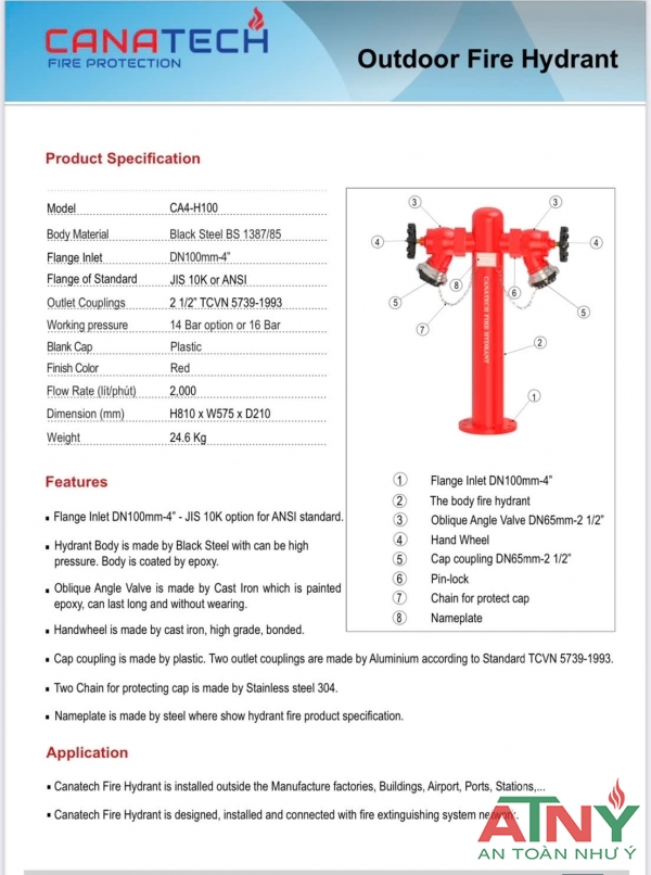 Catalogue trụ chữa cháy Canatech CA4-H100