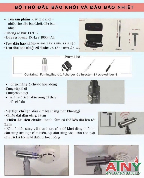 Cây thử đầu báo khói báo nhiệt 2 trong 1