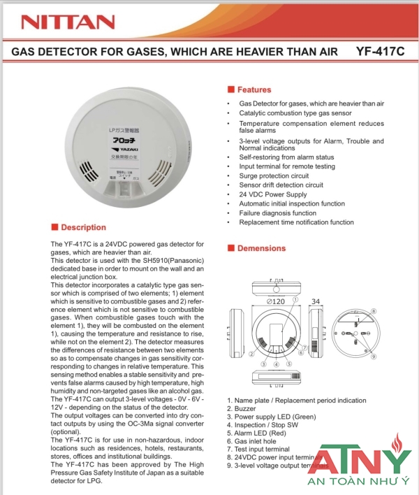 Đầu báo gas 24v YF417D nittan Nhật Bản