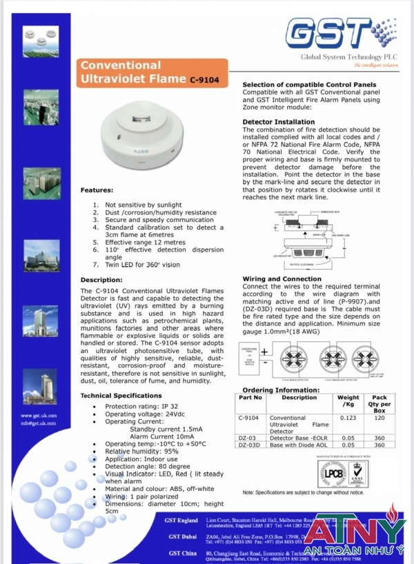 Đầu báo lửa GST C-9104 tem kiểm định pccc 2025