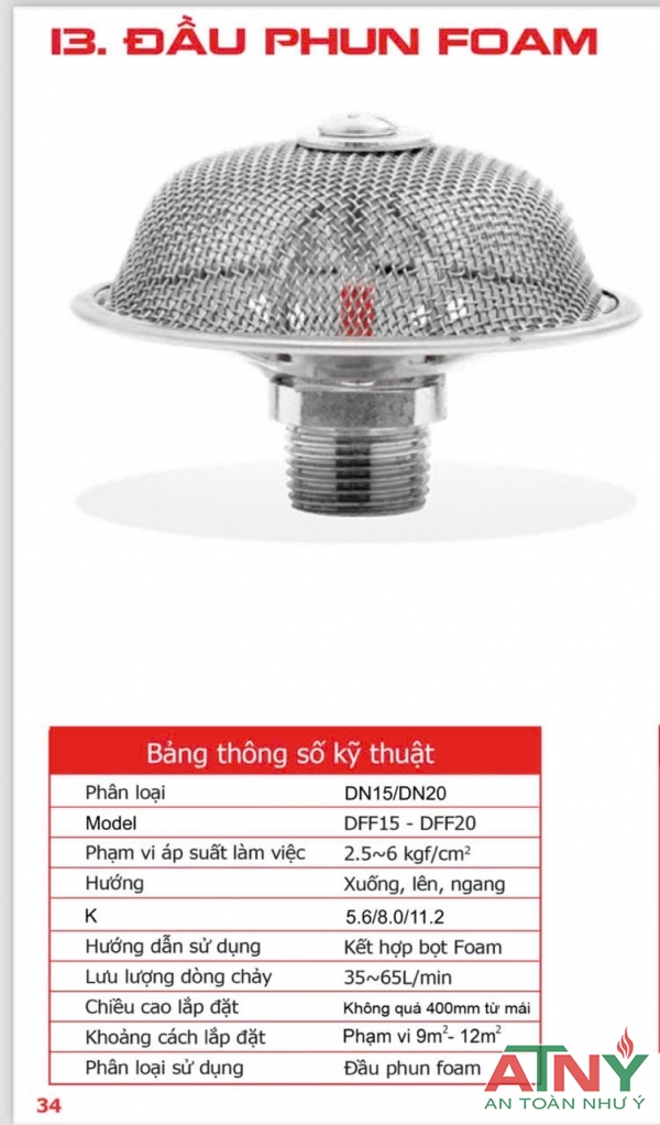 Đầu phun foam màng lưới dạng kín k5.6 k8 k11.2 có kiểm định PCCC