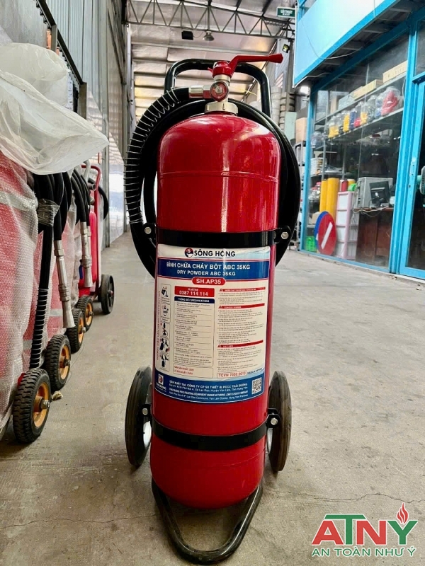 Gía bình chữa cháy Sông Hồng xe đẩy 35kg bột ABC