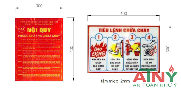 Kích thước bộ nội qui tiêu lệnh pccc bằng mica bao nhiêu
