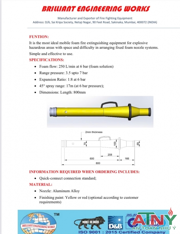 Lăng phun foam cầm tay dn65 có kiểm định pccc