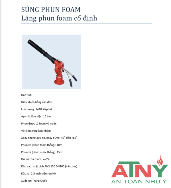 THÔNG SỐ KỸ THUẬT LĂNG GIÁ PHUN FOAM LƯU LƯỢNG Q=1440L/P,H=10BAR