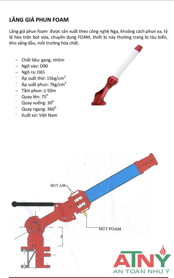THÔNG SỐ KỸ THUẬT LĂNG GIÁ PHUN FOAM CỐ ĐỊNH QUAY 360 ĐỘ
