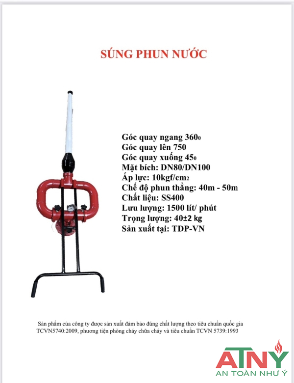 Thông số kỹ thuật súng lăng giá phun nước cố định mặt bít DN80 DN100 quay 360 độ