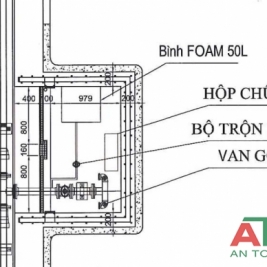 Bình foam 50 lít gắn kết nối vô tủ kèm bộ trộn dn65