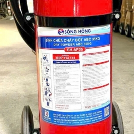 Gía bình chữa cháy Sông Hồng xe đẩy 35kg bột ABC