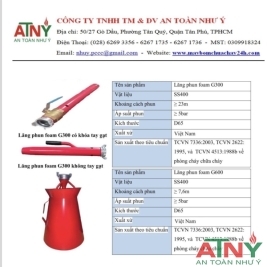 Lăng phun foam cầm tay G300 G600 DN50 DN65 catalogue báo giá ATNY
