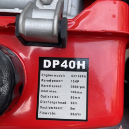 MÁY BƠM DIESEL DP40H KHIÊNG TAY CÔNG XUẤT 15HP MODEL SR188FA