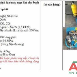 Thông số kỹ thuật bộ máy nạp khí oxy cho bình thở và thợ lặn