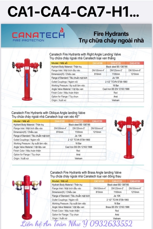 TRỤ CHỮA CHÁY CANATECH ĐÃ KIỂM ĐỊNH+TEM PCCC